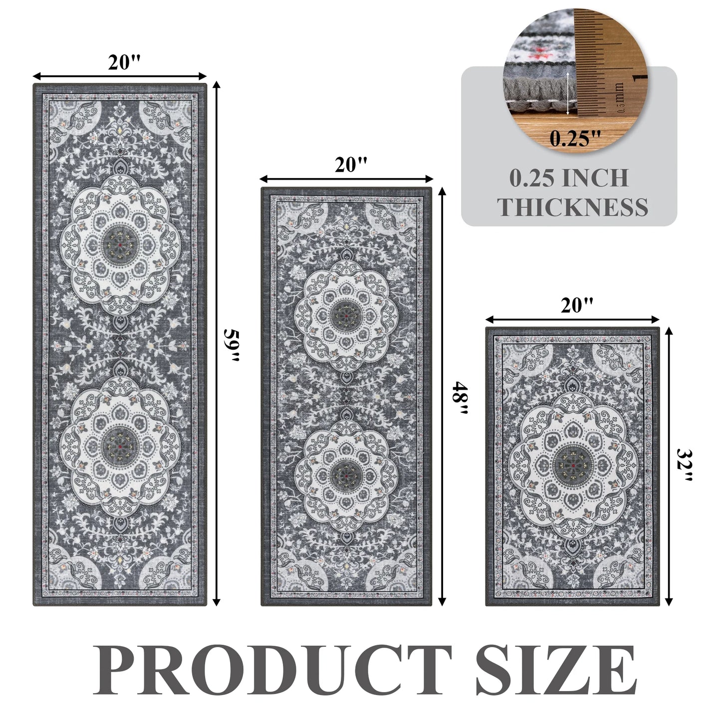 Boho Kitchen Rugs Sets 2/3 Piece with Runner Non Slip Kitchen Mats for Floor Washable Bohemian Runner Rug Set of