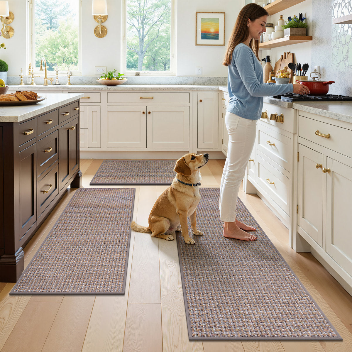 3 Piece Kitchen Rug Set Non-Slip Washable Weave Accent Floor Mats