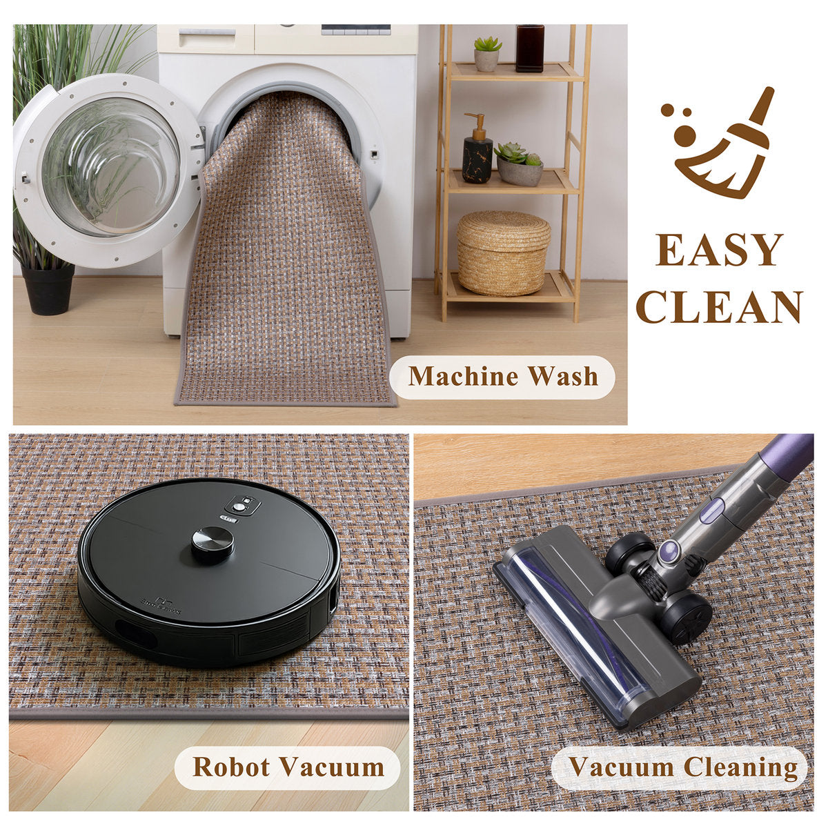 3 Piece Kitchen Rug Set Non-Slip Washable Weave Accent Floor Mats
