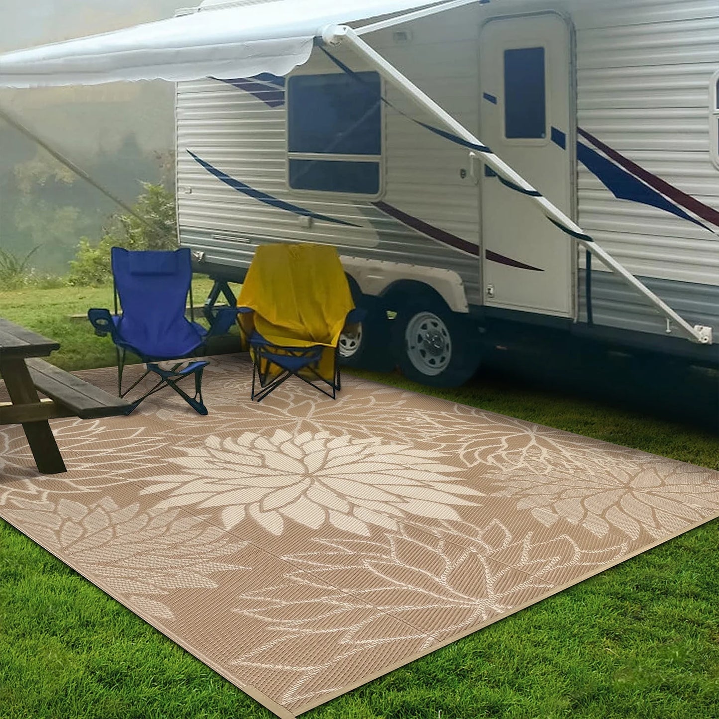 HEBE Outdoor Rugs for Patios Clearance Waterproof Patio Mat Plastic Straw Rug Reversible RV Camping Tent Rug Outside Area Rug for RV, Patios,Deck, Beach,Balcony, Camping