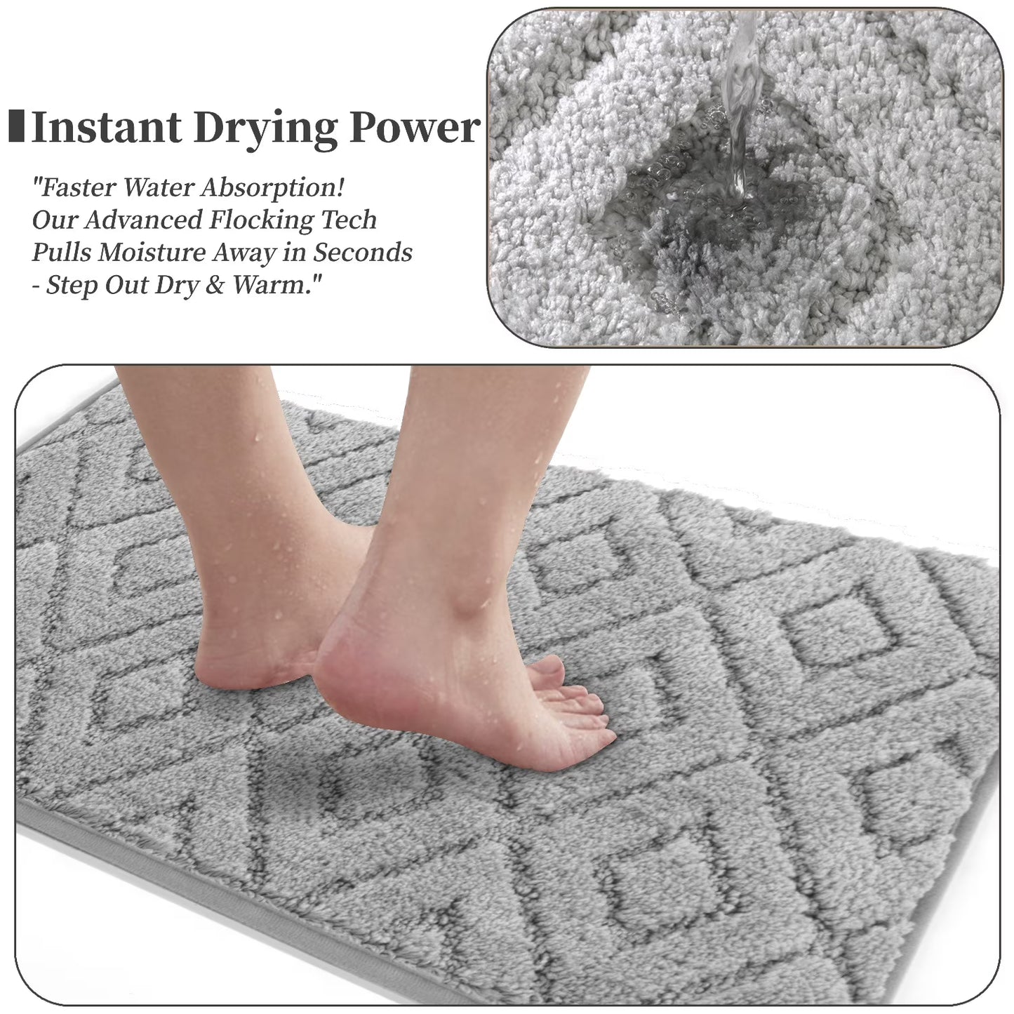 HEBE 3pcs Bathroom Rugs Set with U-Shaped Mat, Non Slip Water Absorbent Bath Rug Carpet