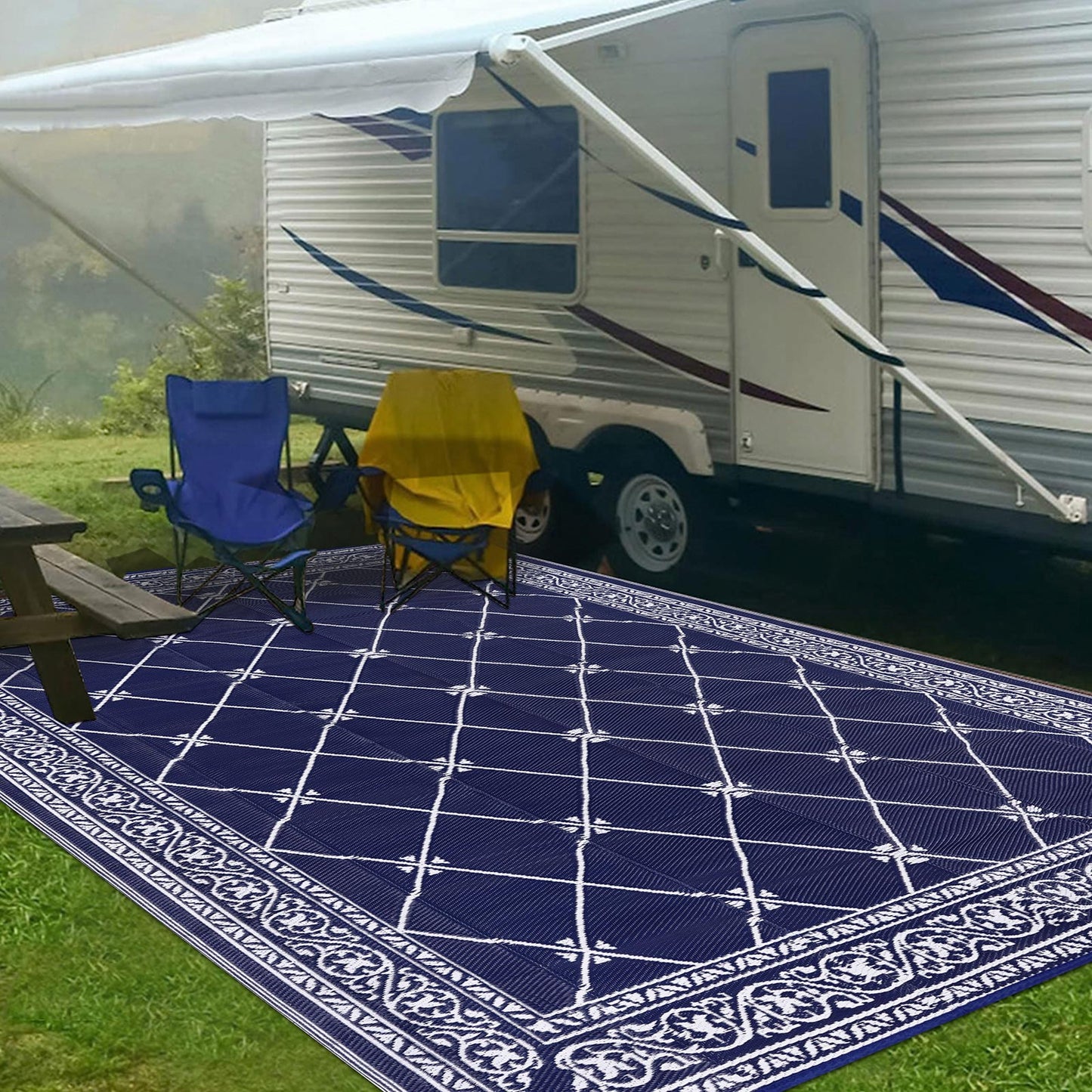 Outdoor Rugs Loomed Rectangular Classic Trellis Waterproof Quick Dry Patio Mats