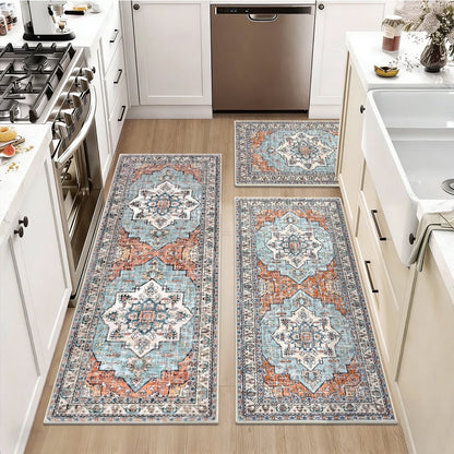 HEBE 3pcs Kitchen Rugs Set,Washable Boho Farmhouse Kitchen Mats