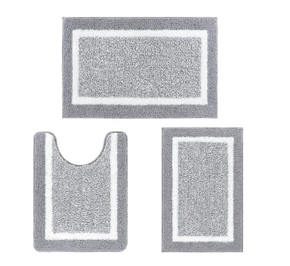 HEBE Bathroom Rug Mat Set 3 Piece, Microfiber Shaggy Bath Mat Set