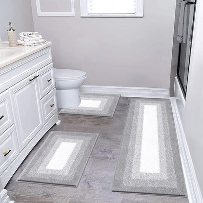 HEBE Microfiber Bathroom Rugs Sets 3 Piece, Non Slip Bath Rugs for Bathroom, Absorbent Plush Shaggy Bath Mat with U-Shaped Contour Toilet Mat Machine Washable