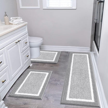 HEBE Bathroom Rug Mat Set 3 Piece, Microfiber Shaggy Bath Set, Non-Slip Ultra Soft Carpet Mats, Absorbent with U-Shaped Toilet for Bathroom, Tub, Shower