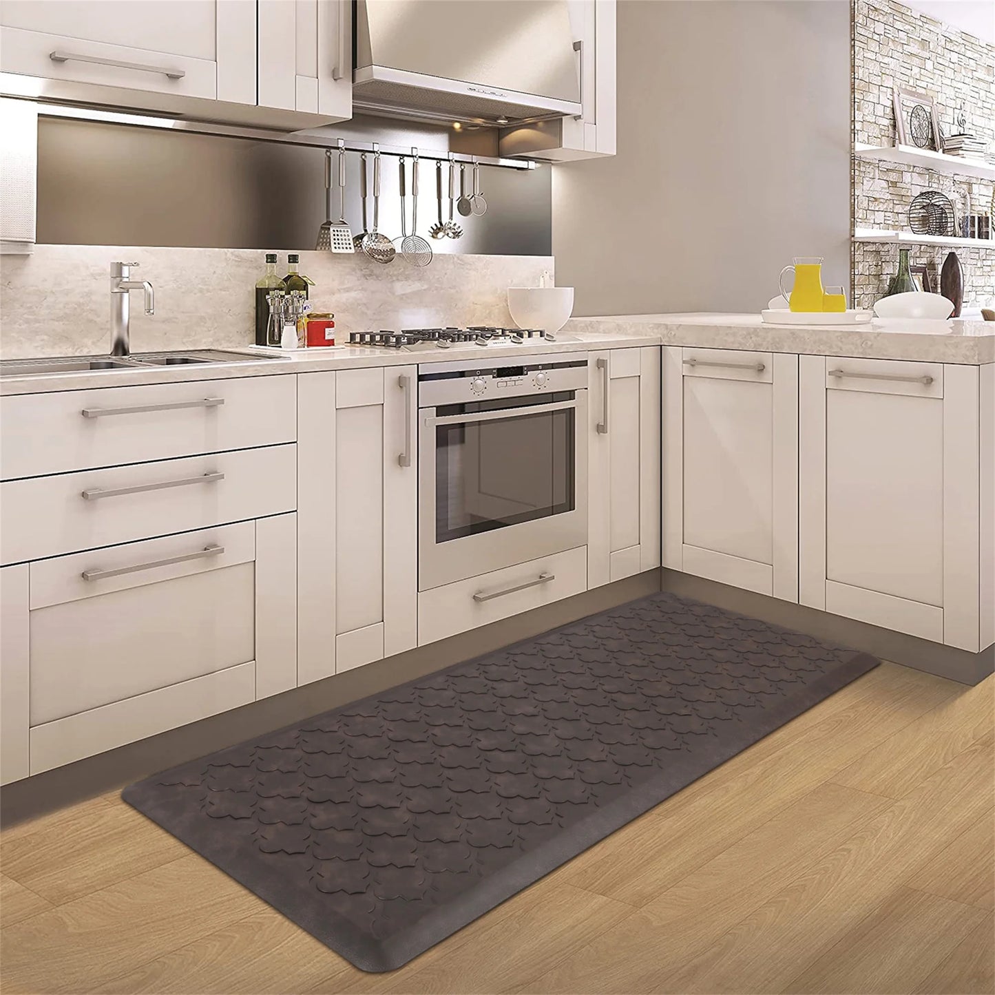 HEBE Anti Fatigue Kitchen Mat 2 Set, 20" x 30"+20"x 60", Thick 0.5 inch Non Slip Waterproof Kitchen Rugs and Mats