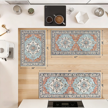 HEBE 3pcs Kitchen Rugs Set,Washable Boho Farmhouse Kitchen Mats