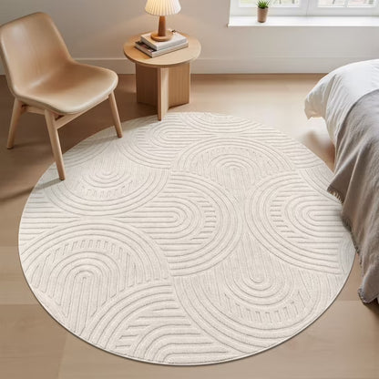 HEBE Area Rugs for Living Room, Non Slip Machine Washable Boho Neutral Modern Round Rug,Beige