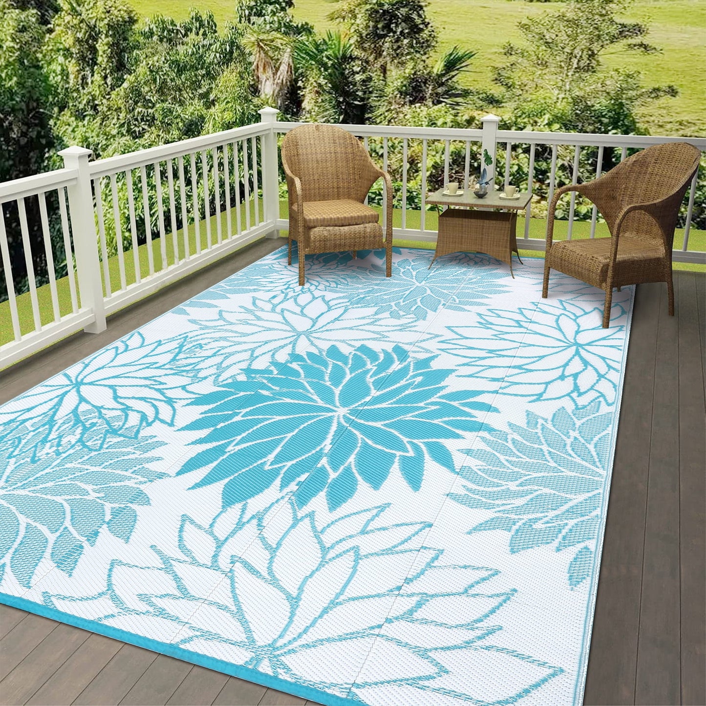 HEBE Outdoor Rugs for Patios Clearance Waterproof Patio Mat Plastic Straw Rug Reversible RV Camping Tent Rug Outside Area Rug for RV, Patios,Deck, Beach,Balcony, Camping
