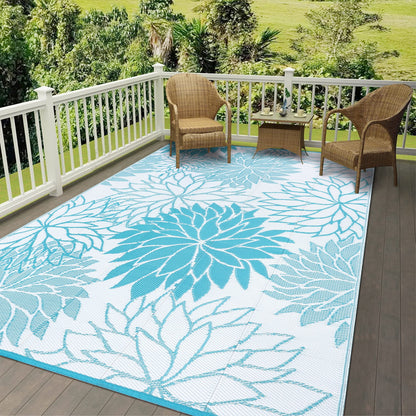 HEBE Waterproof Reversible Outdoor Rug for RV Camping Patio Deck Beach Balcony