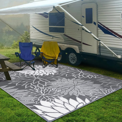 HEBE Waterproof Reversible Outdoor Rug for RV Camping Patio Deck Beach Balcony
