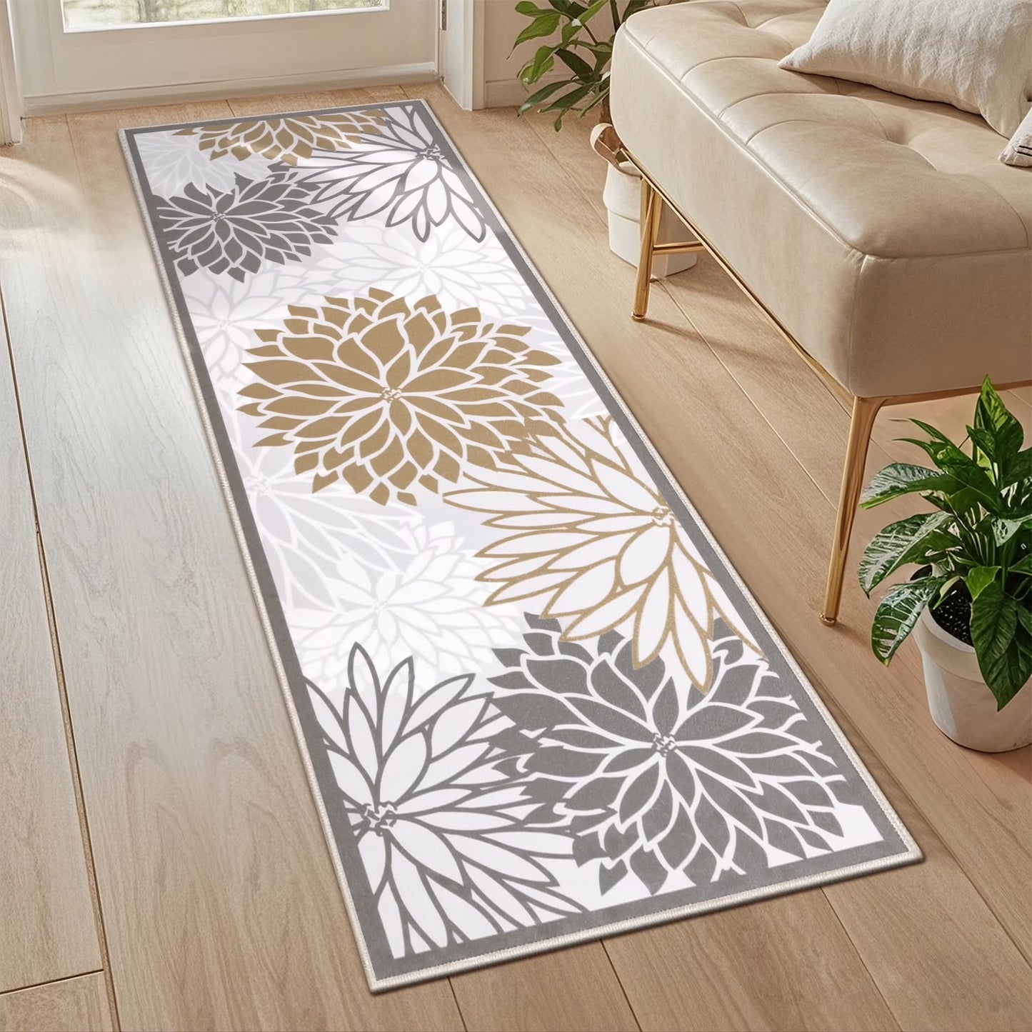 HEBE Hallway Runner Rug Non Slip Laundry Room Rug Runner Washable Kitchen Floor Carpet Rug Runner Farmhouse Entryway Mat Floral Area Rugs Runners for Hallway Bathroom Bedroom