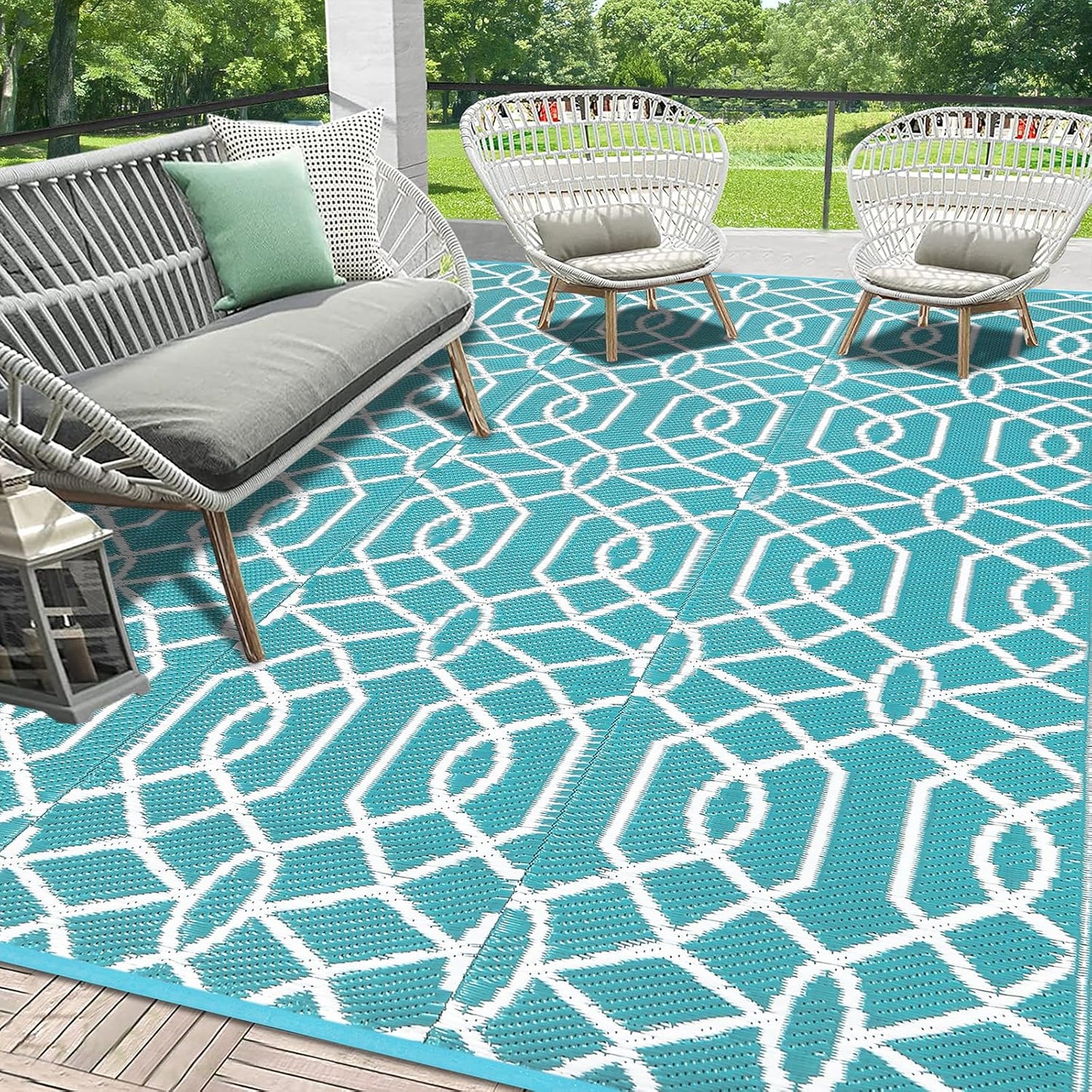 HEBE Waterproof Reversible Outdoor Rug for RV Camping Porch Deck Balcony Backyard Picnic