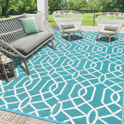 HEBE Waterproof Reversible Outdoor Rug for RV Camping Porch Deck Balcony Backyard Picnic