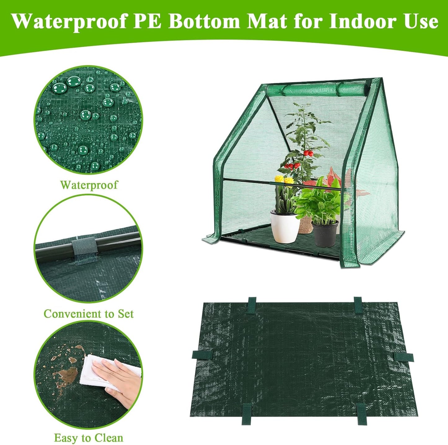 Portable Mini Greenhouse Small Green House with Waterproof Pad  Plant Cover Tent for Garden Small Plants Indoor Outdoor, Green PE