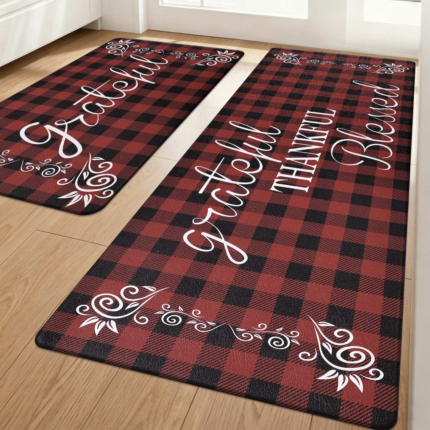 HEBE 2-Piece Kitchen Rugs Set, Non-Slip Waterproof Farmhouse Floor Mats ﻿