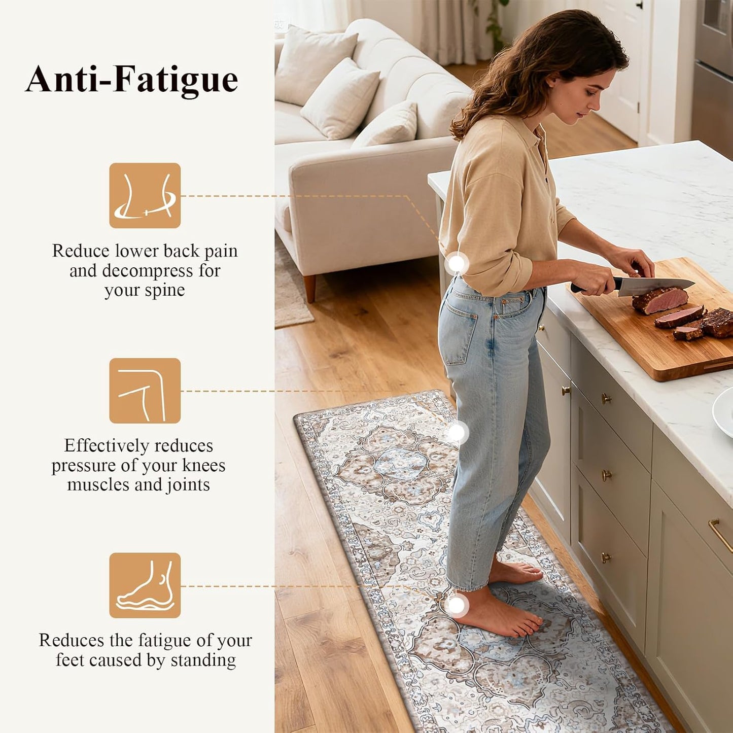 Anti Fatigue Kitchen Rugs Sets of 2 Cushioned Kitchen Mats for Floor Waterproof Kitchen Mat Set Non Slip Comfort Standing Mat for Kitchen, Office, Sink, Laundry