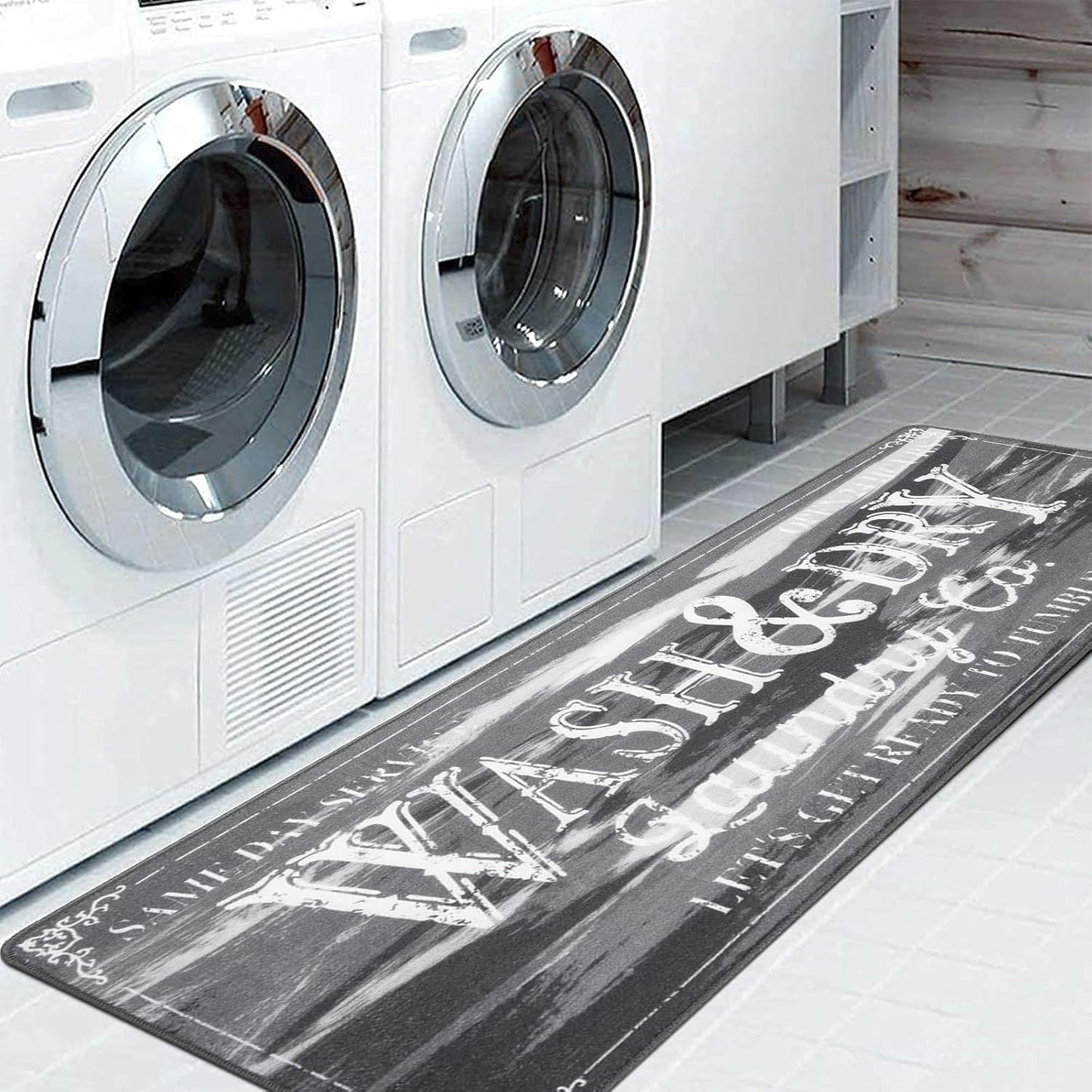 Laundry Room Rug 2'x6' Light Gray Farmhouse Laundry Rug Runner Non Slip Laundry Area Rug Kitchen Floor Mat Washable Runner Rug for Laundry Room Entryway Rug Runner