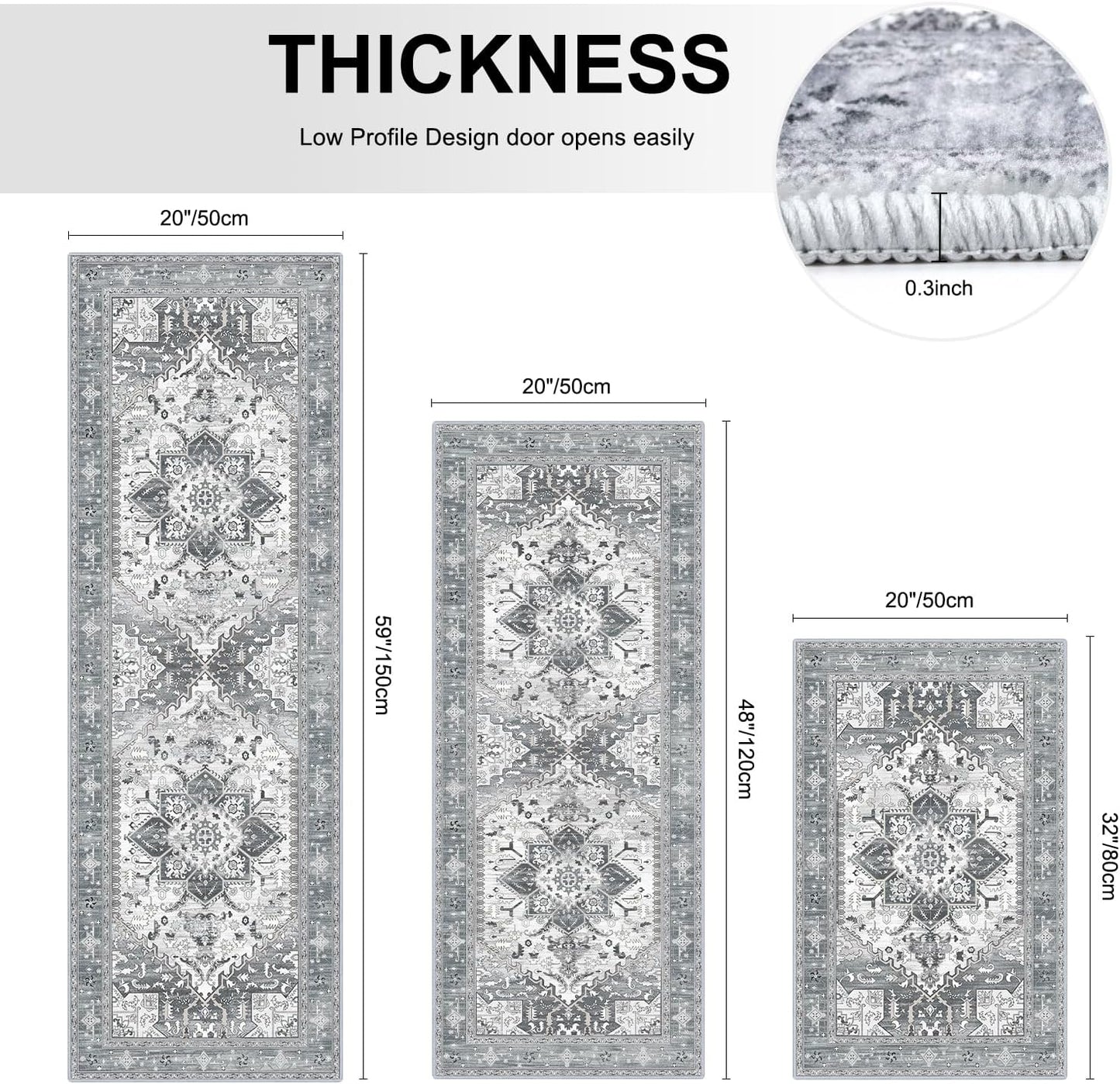 HEBE 3 Piece Non Slip Kitchen Rugs Set
