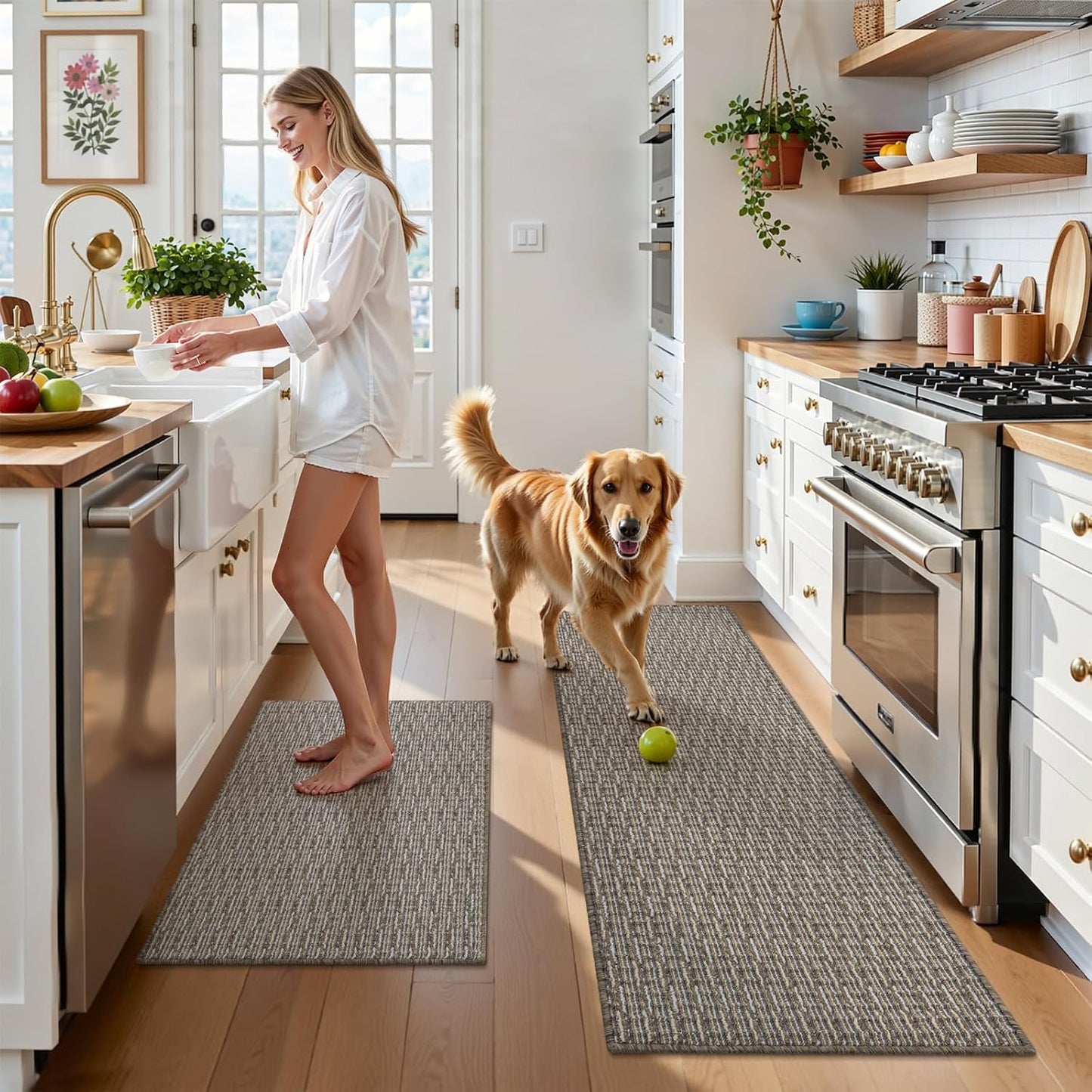 Kitchen Rugs and Mats Set of 2 Non Skid Washable Absorbent Laundry Floor Mat