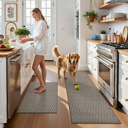 Kitchen Rugs and Mats Set of 2 Non Skid Washable Absorbent Laundry Floor Mat