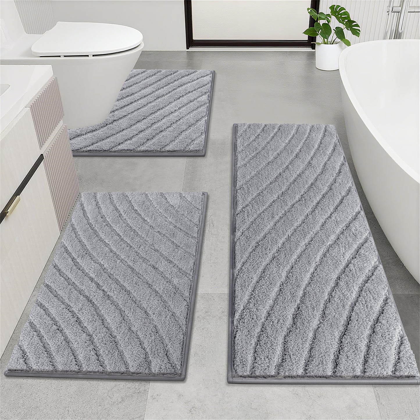 HEBE Microfiber Bathroom Rugs Sets 3 Piece,Super Absorbent Non Slip Bath Mats Rugs for Bathroom