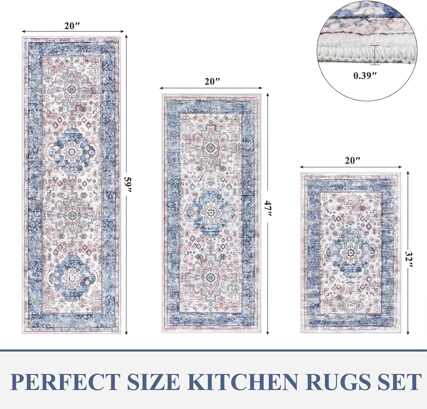 Kitchen Rugs Sets of 3 Non Slip Washable Kitchen Mats for Floor Farmhouse Kitchen Floor Mat Runner Rug Boho Kitchen Sink Rug Carpet for Kitchen Hallway Laundry Room