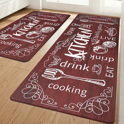 HEBE Anti-Fatigue Kitchen Rug Set of 2, Non-Slip Waterproof Cushioned Mats