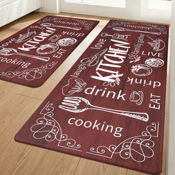 HEBE Anti-Fatigue Kitchen Rug Set of 2, Non-Slip Waterproof Cushioned Mats
