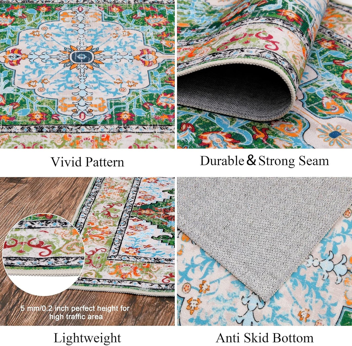 Boho Hallway Runner Rug, Non Slip Washable Vintage Farmhouse Accent Area Rug Carpet for Kitchen Entryway Laundry and Living Room