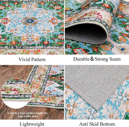 Boho Hallway Runner Rug, Non Slip Washable Vintage Farmhouse Accent Area Rug Carpet for Kitchen Entryway Laundry and Living Room