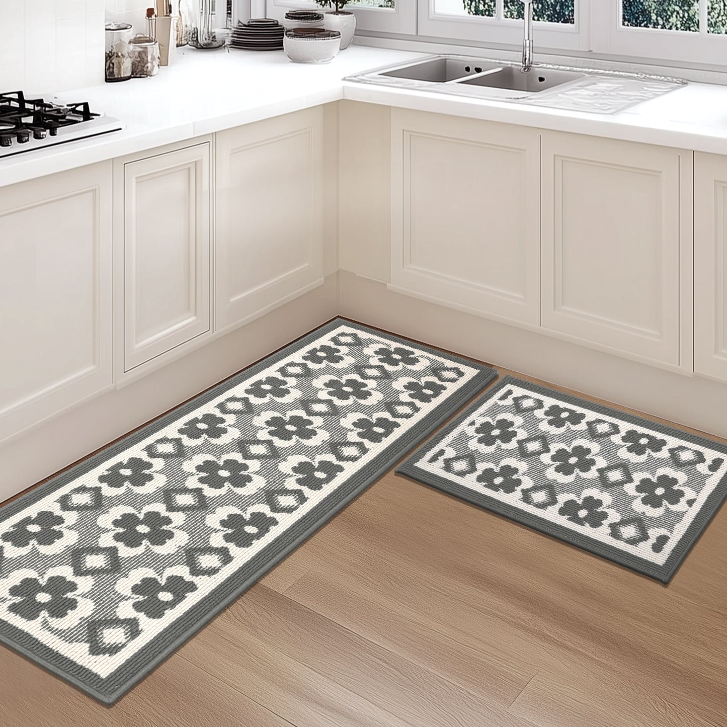 HEBE High-low Pile Non-slip Kitchen Mat Runner Rug (Set of 2--20"x32"+20"x60")