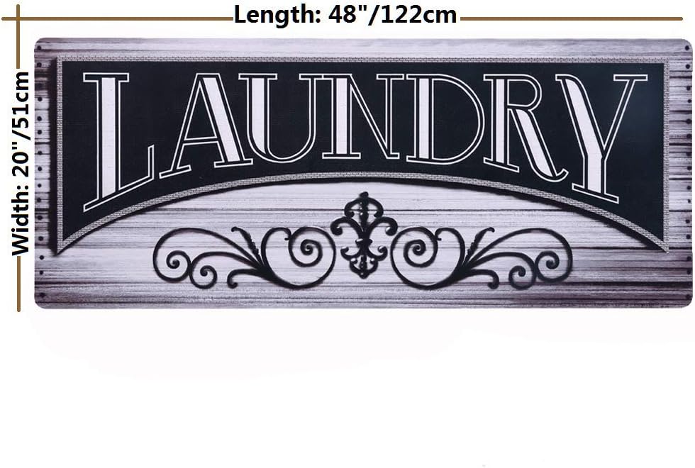 Laundry Room Rug Runner Non-Slip Runner Rug with Rubber Backing Waterproof Stain-Resistant Laundry Rug Farmhouse Laundry Mat Laundry Rugs and Mats (20" x 48", Black & Grayish-White)