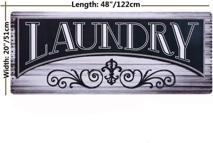 Laundry Room Rug Runner Non-Slip Runner Rug with Rubber Backing Waterproof Stain-Resistant Laundry Rug Farmhouse Laundry Mat Laundry Rugs and Mats (20" x 48", Black & Grayish-White)