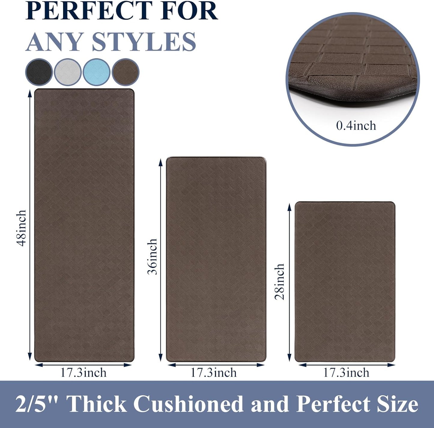 Anti Fatigue 3 Piece Waterproof Kitchen Mats - Non Slip Comfort Standing Mat Runner for Home Office, Sink, Laundry