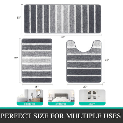 Bathroom Rugs Sets 3 Piece Bathroom Shower Rugs with U-Shaped Contour Toilet Mat   Absorbent Microfiber Plush Bath Mats Non Slip Bath Rug Machine Washable Shaggy Bath Mat   Set