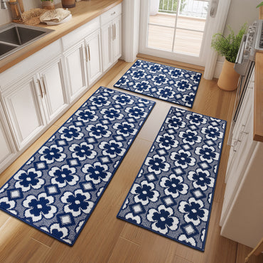 Kitchen Mat Sets 3 Piece Minimalist 3D Lattice Kitchen Floor Rugs with Non Slip Rubber Backing