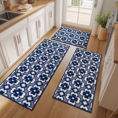 Kitchen Mat Sets 3 Piece Minimalist 3D Lattice Kitchen Floor Rugs with Non Slip Rubber Backing