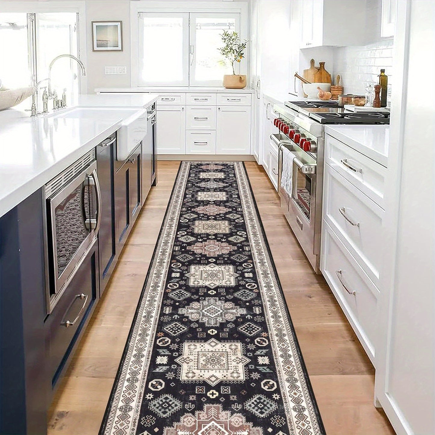 Runner Rug Non-Slip Washable Low-Pile Accent Rug, Vintage Distressed Throw Carpet,   Hallway Kitchen Mat Non-Shedding, Living Room Entryway Foyer Bedroom Area Rug