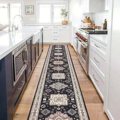 Runner Rug Non-Slip Washable Low-Pile Accent Rug, Vintage Distressed Throw Carpet,   Hallway Kitchen Mat Non-Shedding, Living Room Entryway Foyer Bedroom Area Rug