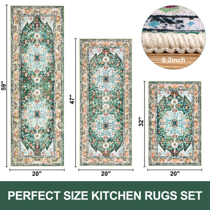 Washable Kitchen Runner Rug Vintage Farmhouse Non Slip Accent Carpet Runner Set of 3 Grey