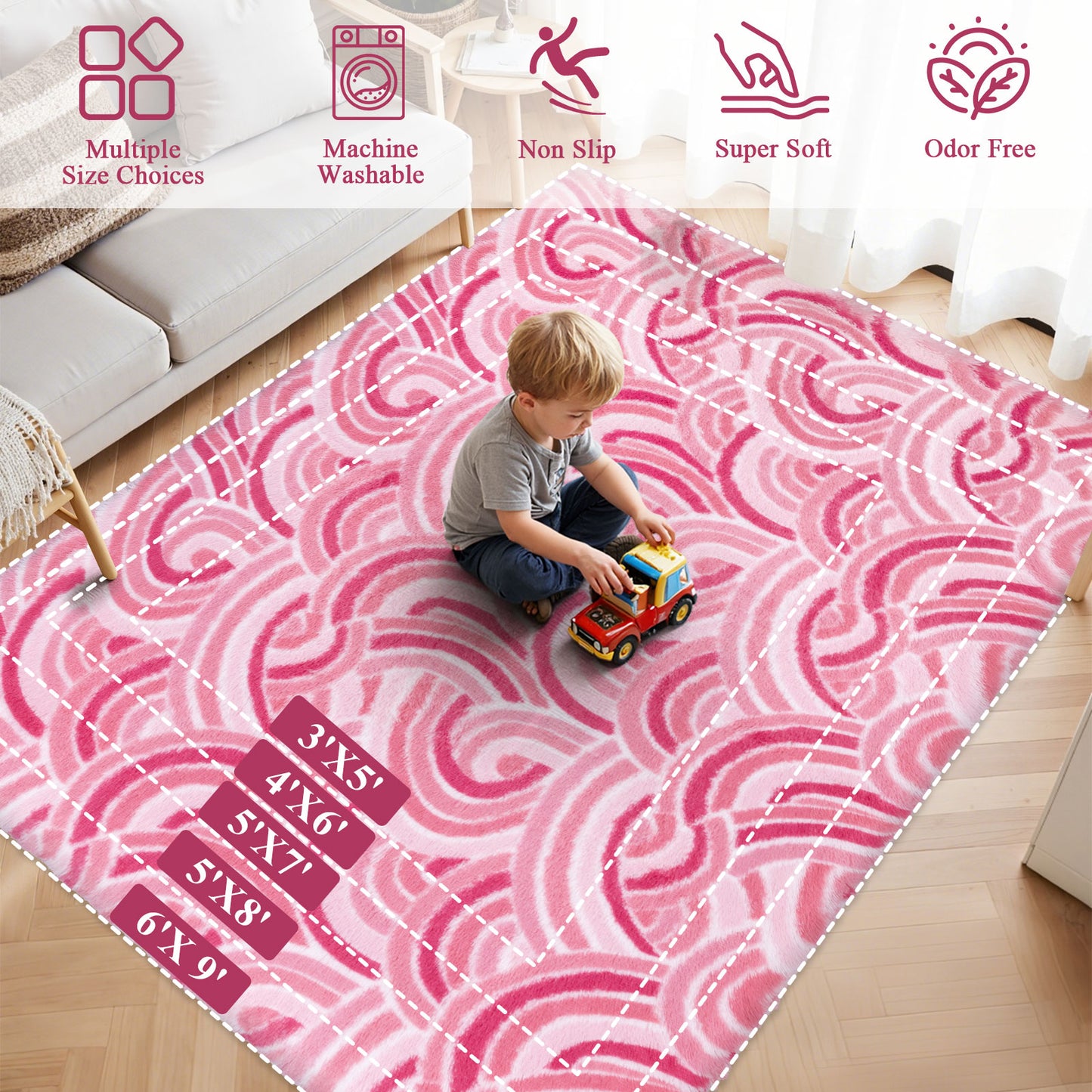 HEBE Fluffy Area Rug for Bedroom Cute Pink Furry Carpet Extra Soft Shag Washable Rugs