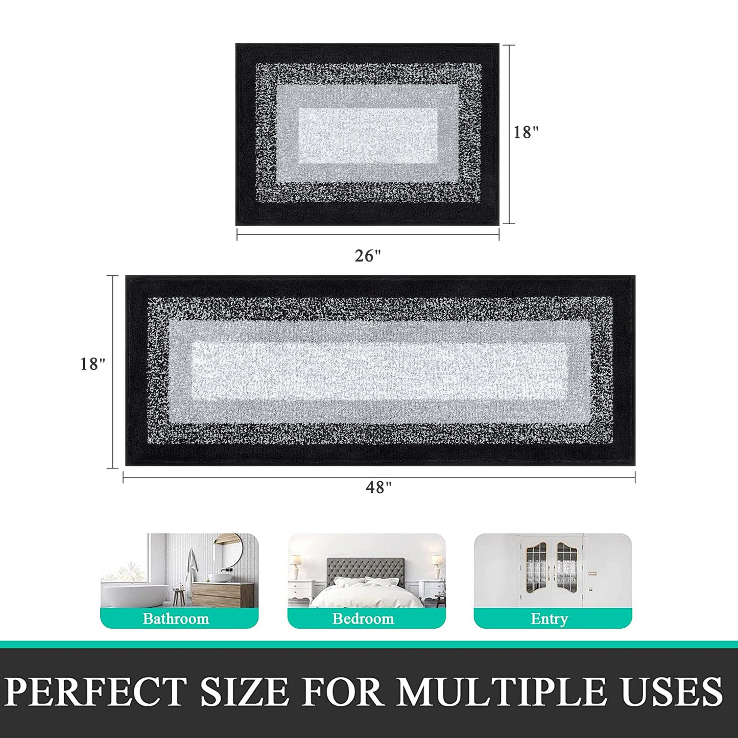 HEBE Bathroom Rug Set 2 Piece, Non-Slip Plush Shaggy Bath Mat, Soft Shaggy Absorbent Microfiber Bath Rugs Machine Washable Bath Mat with U-Shaped Toilet Mat for Bathroom