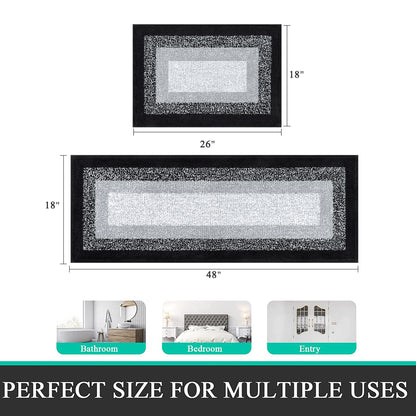 HEBE Bathroom Rug Set 2 Piece, Non-Slip Plush Shaggy Bath Mat, Soft Shaggy Absorbent Microfiber Bath Rugs Machine Washable Bath Mat with U-Shaped Toilet Mat for Bathroom