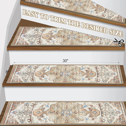 Carpet Stair Treads for Wooden Steps Indoor 8" X 30" Peel and Stick Stair Treads Non Slip Staircase Step Treads Reusable Stair Runner Rugs for Dogs, Kids and Elders