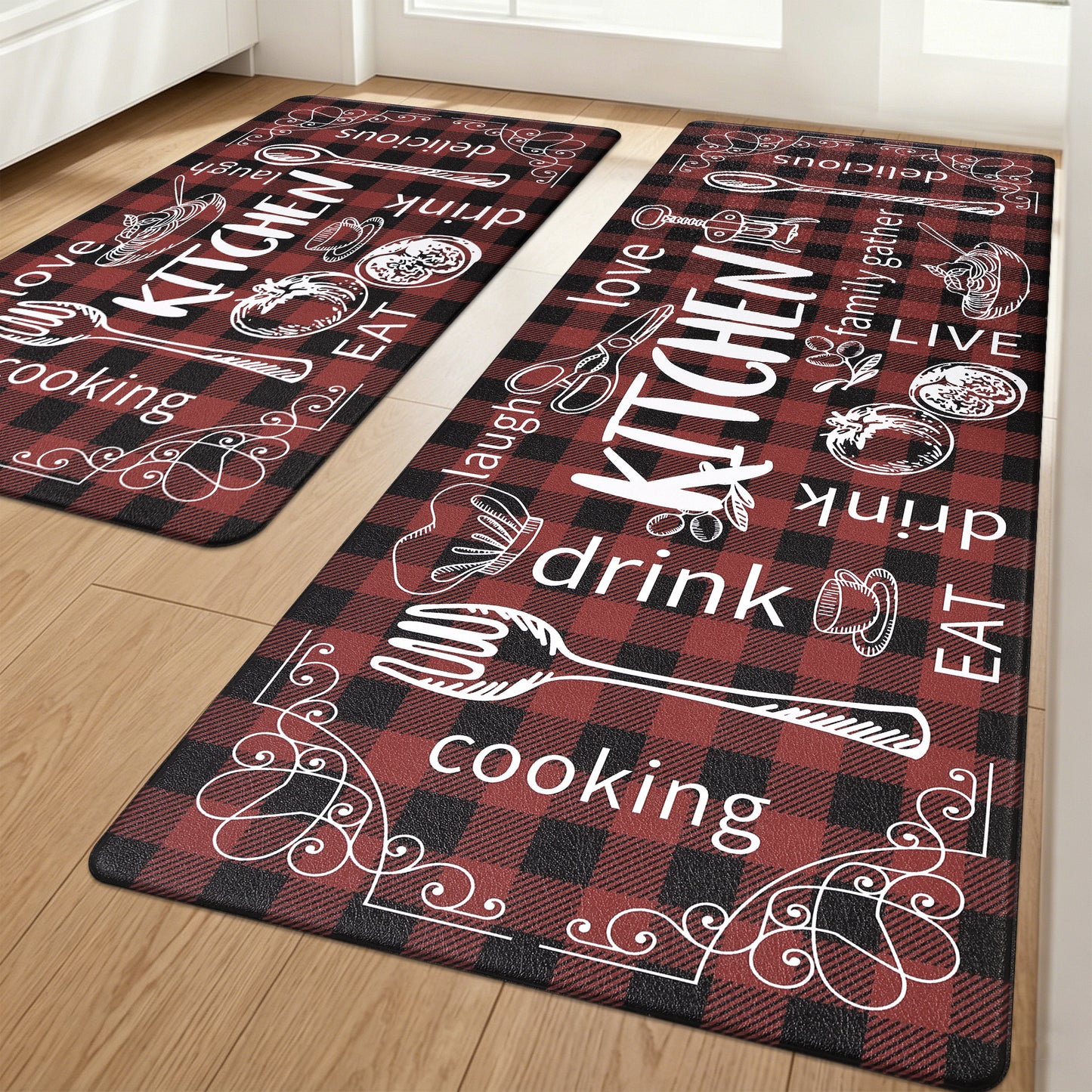 HEBE Anti-Fatigue Kitchen Rug Set of 2, Non-Slip Waterproof Cushioned Mats