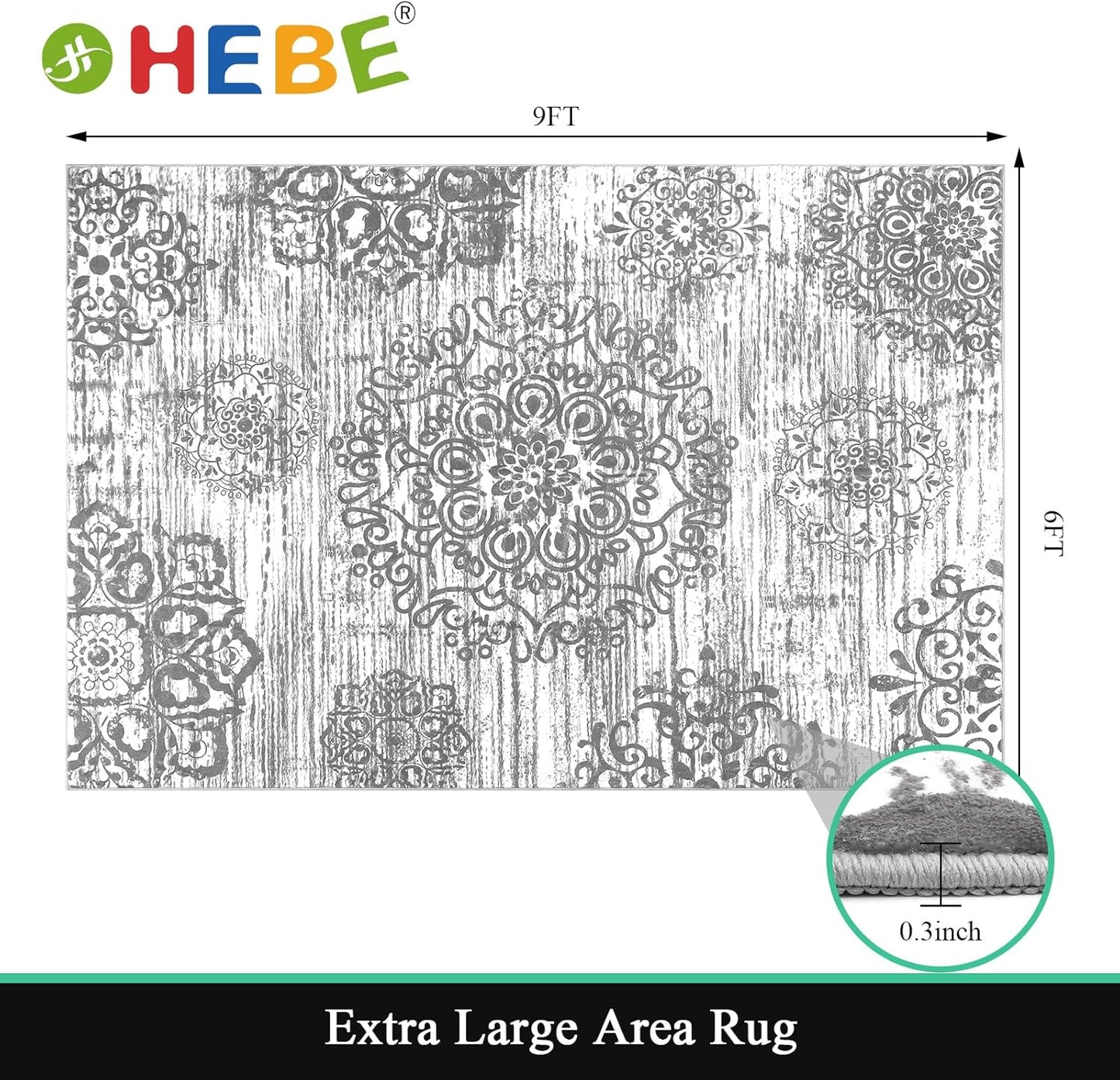 Washable Area Rug Non Slip Soft Distressed Medallion Bedroom & Living Room Rugs Vintage Entry Floor Carpet for Dining Room Bathroom Entryway