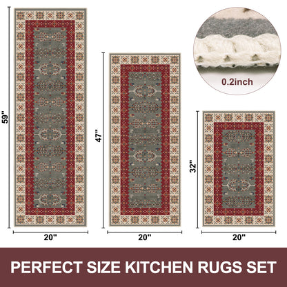 Kitchen Rug Set 3Pcs, Boho Rug Sets Non Slip Washable for Floor Thick Farmhouse Kitchen Decor Runner Rugs