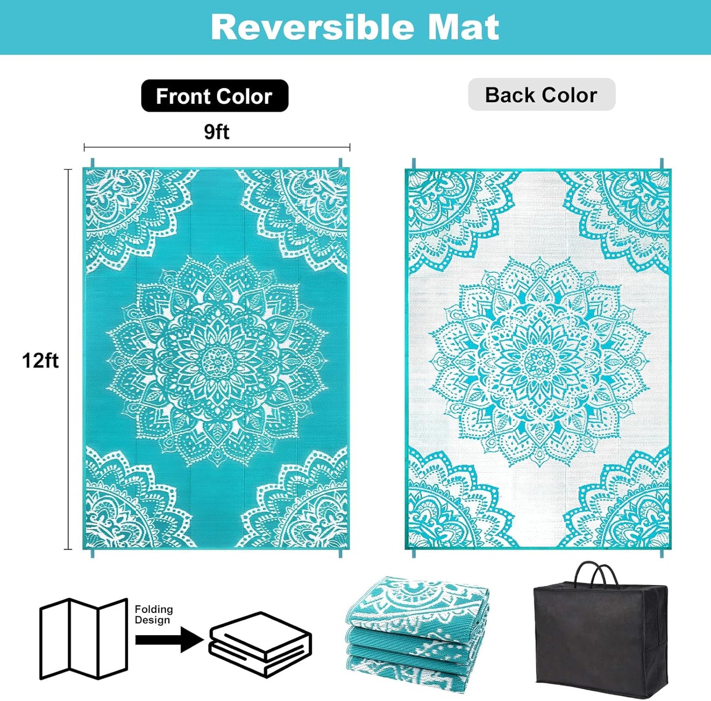 Waterproof Outdoor Rug, Reversible Plastic Straw Rug for Patio Clearance, Camping, RV Mat, Large Outside Rug Carpet for Porch, Deck, Backyard, Balcony, Picnic
